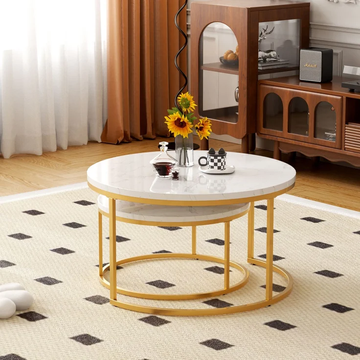 Couchtisch 2-teiliges Couchtisch-Set mit tabiler Eisenrahmen & leicht zu reinigende MDF-Tischplatte 2 -St 2 -St. geeignet für Wohnzimmer – Bild 2