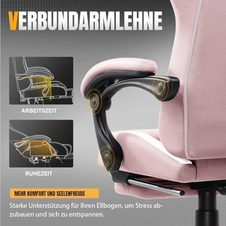 GTPLAYER Gaming-Stuhl Ergonomischer Gaming Sessel Schreibtischstuhl Gamer Stuhl aus Stoff, Federsitzkissen mit Fußstütze – Bild 6