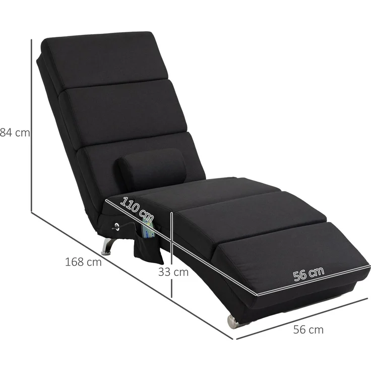 Wohnora-Massagesessel, Relaxsessel, Liegesessel mit 8 Vibrationspunkten, 5 Modi, 56 x 168 x 84 cm, Schwarz,H 840cm x T 1680cm x B 560cm – Bild 4