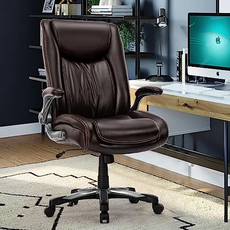 COLAMY Bürostuhl, Bürostuhl Ergonomisch, Großer und hoher Schreibtischstuhl 181 kg, großer, strapazierfähiger Chefsessel mit hoher Rückenlehne und klappbaren Armlehnen für das Homeoffice, Braun – Bild 2