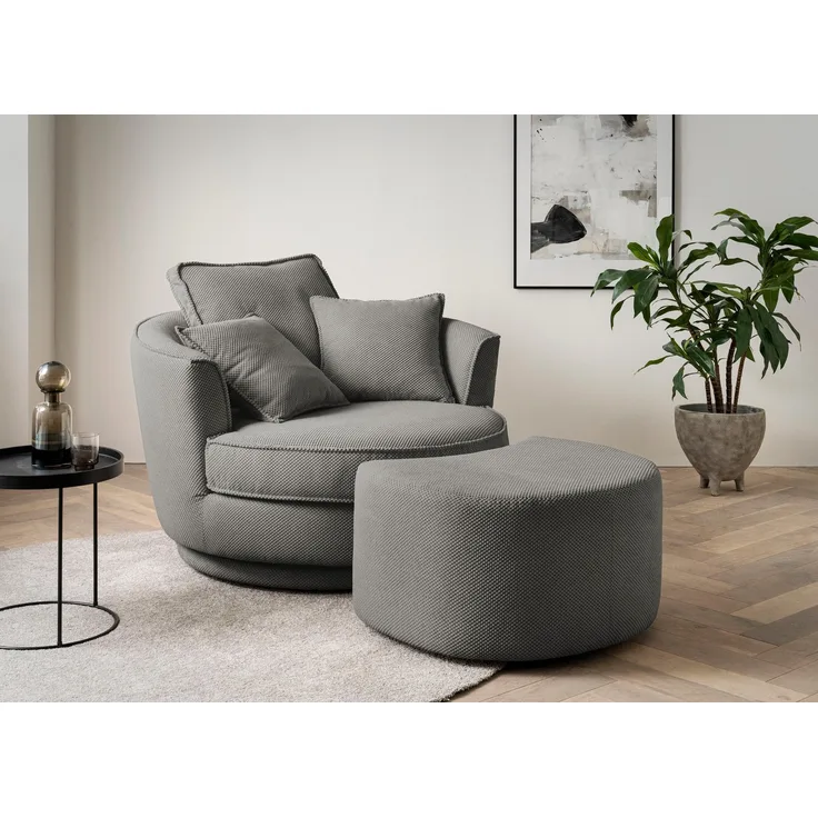 Home affaire Drehsessel MAISIE, Love Seat XXL Lese-Sessel, Big-Sessel mit Hocker, (2-St), Set in MEGA CORD und Web-Velours, drehbar 360 Grad