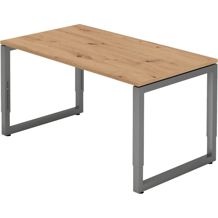 bümö höhenverstellbarer Schreibtisch R-Serie 140x80 cm in Asteiche, Gestell in Graphit - PC Tisch klein für's Büro manuell höhenverstellbar, Computertisch verstellbar, RS-14-R-G – Bild 1