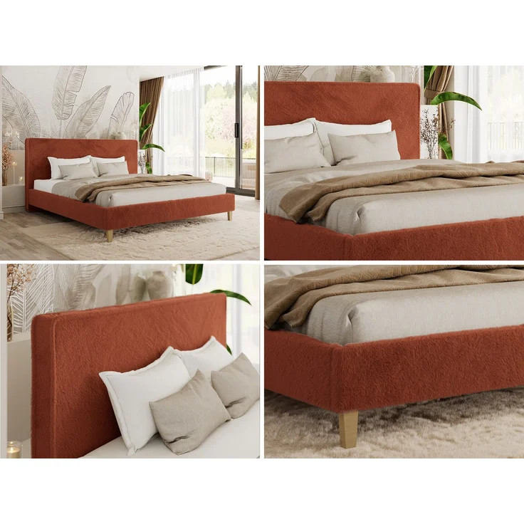 Design Polsterbett LUMARO CLASSIC 180x200 cm mit Lattenrost & 12cm hohen Füßen, Doppelbett mit Kopfteil, Konfigurierbar, Pocket Matratze - Orange Plüsch - VIRE LUX – Bild 2
