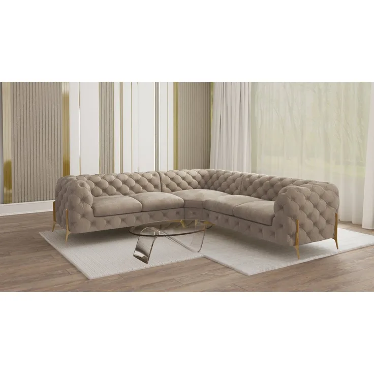 S-Style Möbel Ecksofa Chesterfield Ashley mit Goldene Metall Füßen, mit Wellenfederung