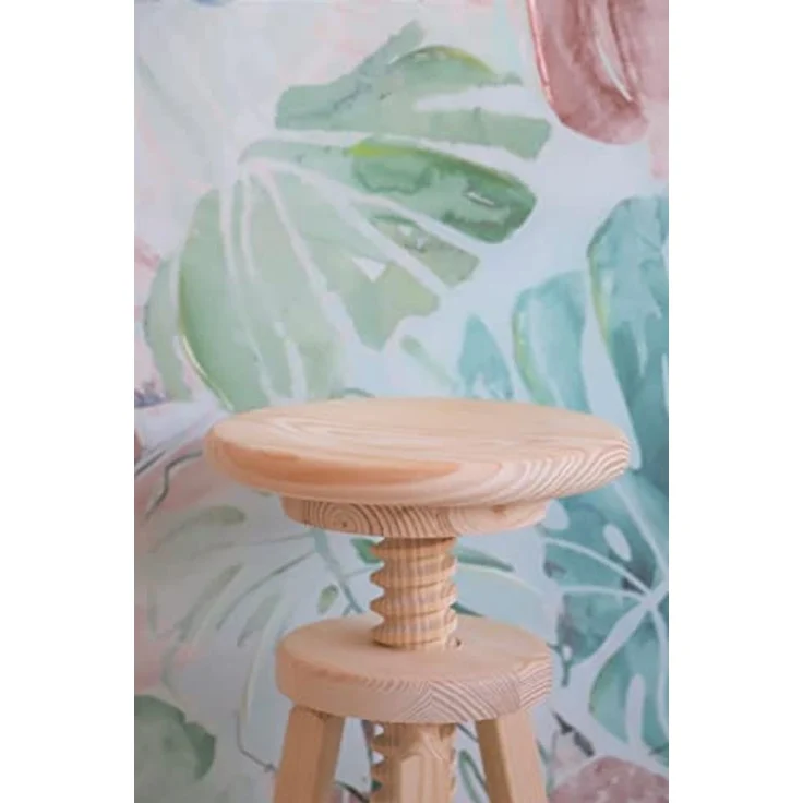 Aranaz Drehhocker aus Holz, rund, niedrig, höhenverstellbar, ideal für Zuhause, Esszimmer, Küche oder Garten, aus Kiefernholz, lackiert, 29 x 29 x 48-64 cm – Bild 5