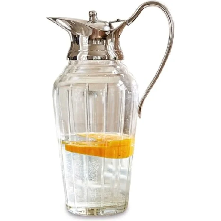 Mirabeau Wasserkaraffe Krug Braux klar/silber, stilvolles Interieur, Mundgeblasen, Rillenschliff – Bild 1