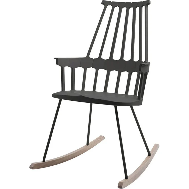Kartell 595609 Comback Schaukelstuhl 58 x 100 x 58 cm Sitzhöhe 44 cm Sitzflächenfarbe Schaukelteil Eiche, schwarz