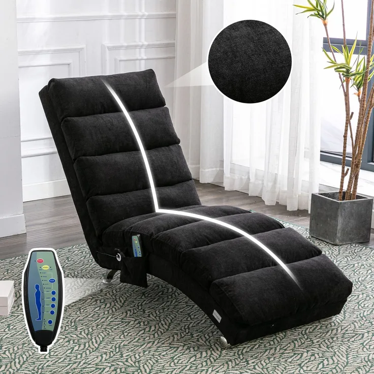 Relaxliege Massageliege Leinen Vibrationsfunktion Beige Grau Chaiselongue Wohnzimmer Sessel Lounge Sitzmöbel 250kg