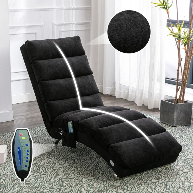 Relaxliege Massageliege Leinen Vibrationsfunktion Beige Grau Chaiselongue Wohnzimmer Sessel Lounge Sitzmöbel 250kg – Bild 1
