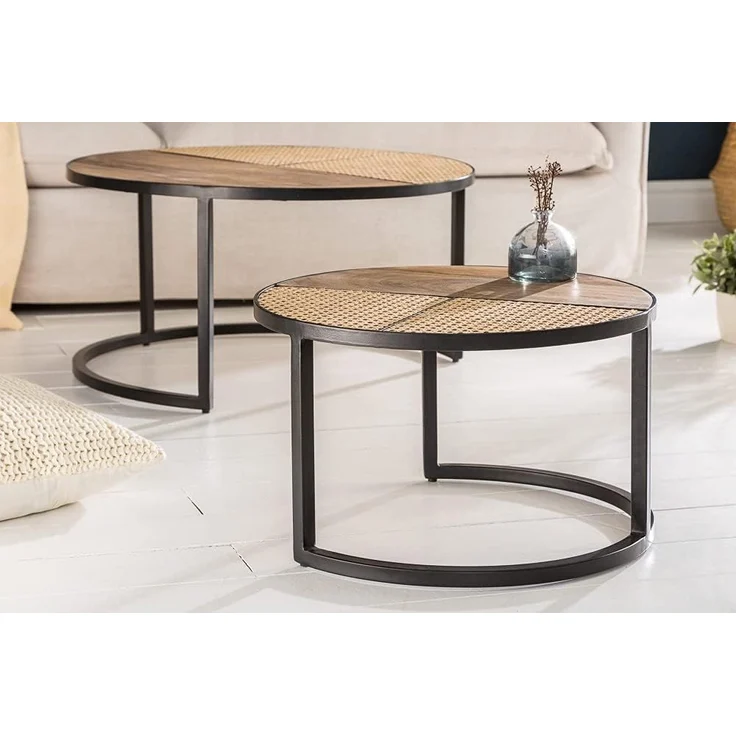 riess-ambiente Couchtisch VIENNA LOUNGE Ø70cm natur / schwarz (Set, 2-St), Wohnzimmer · Massivholz · Metall · rund · Rattan · Wiener Geflecht – Bild 5