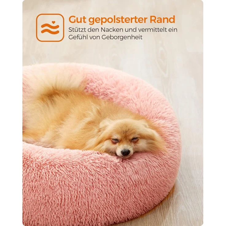 Feandrea Hundebett flauschig, Katzenbett, Donut Kissen, waschbar, Polsterung in der Mitte herausnehmbar, Langer Plüsch, 60 cm Durchmesser, rosa PGW038P01 – Bild 3