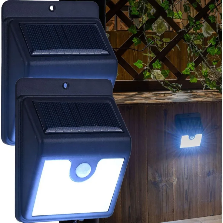 Casativo LED Solarleuchte LED-Solar-Wandstrahler mit Bewegungssensor, IP44 Aussenleuchte, 4 SMD-LEDs mit jeweils 0,2 W, insgesamt 50 Lumen