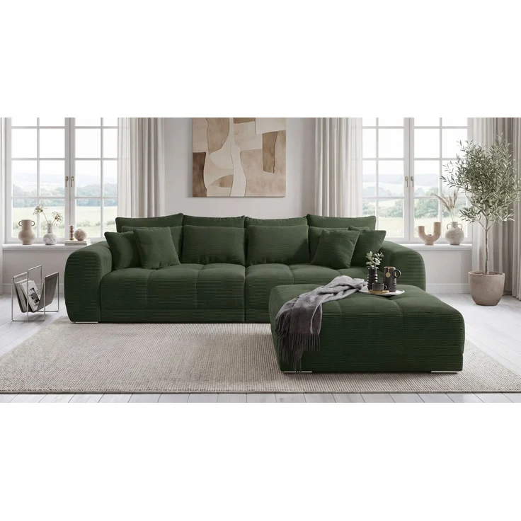 Big-Sofa XXL 306 cm Federkernpolsterung Lounge Couch mit Bezug Cordstoff in Grün – Bild 2