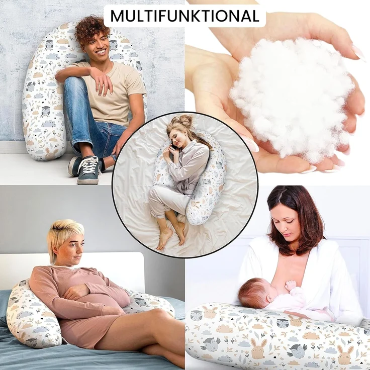 Amilian Stillkissen XXL 170 cm - Schwangerschaftskissen & Seitenschläferkissen mit Bezug, - Lagerungskissen - Nursing Pillow - Pregnancy Pillow, mit Füllung, Schlafkissen für Seitenlage - Körperkissen – Bild 5