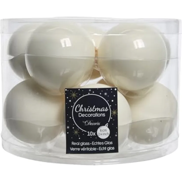 Decoris Weihnachtskugel, Glas, Wollweiß, 50 x 35 cm, 10er Set