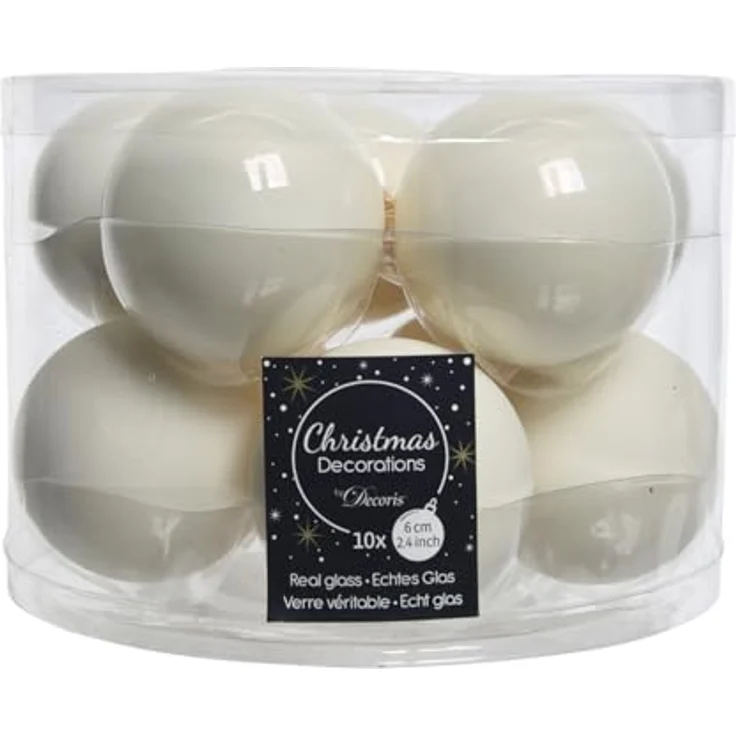 Decoris Weihnachtskugel, Glas, Wollweiß, 50 x 35 cm, 10er Set – Bild 1