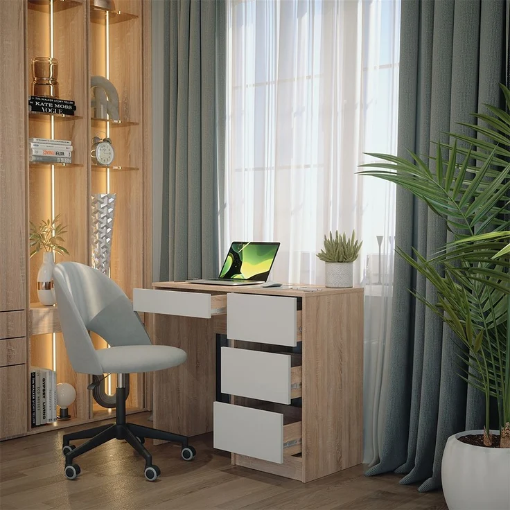 Schreibtisch Sherry Weiß/Sonoma 90 x 40 cm mit Schubladen Vicco – Bild 6