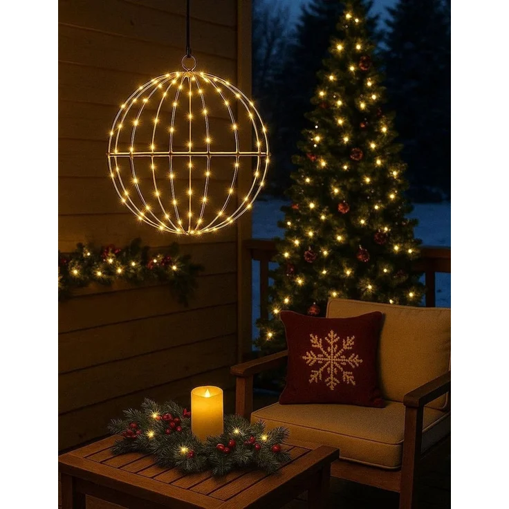 mucHome LED Kugelleuchte LED Metall Lichterkugel Ø20 cm, 100 warmweiße LEDs mit Timer, Batterie – Bild 4