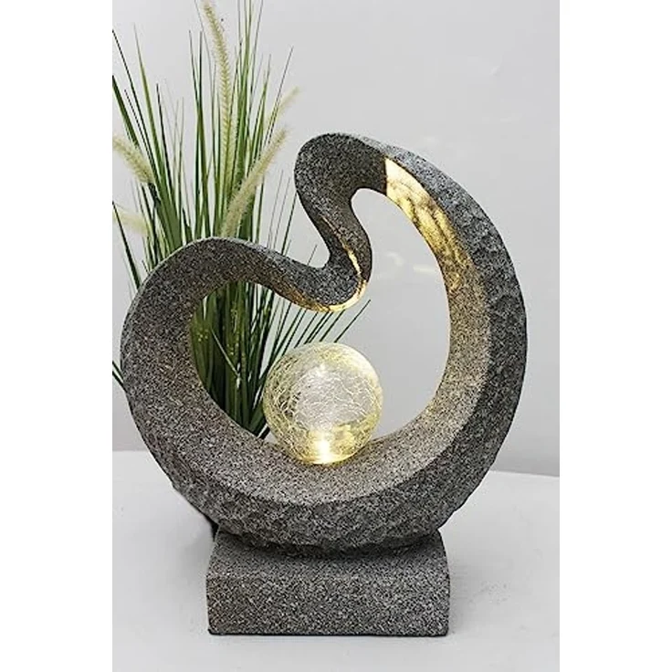 Arnusa LED Solarleuchte Gartenfigur mit Glaskugel Granit-Optik 33,5 x 39 cm, Dämmerungssensor, LED fest integriert, warmweiß, moderne Skulptur – Bild 3