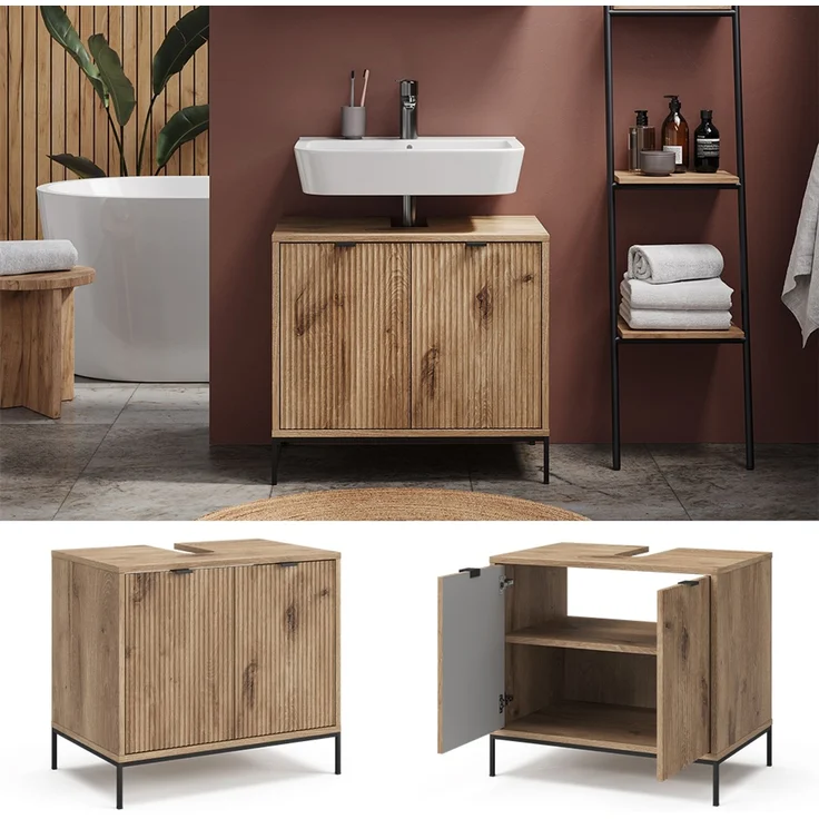 Waschtischunterschrank Eliza Viking Oak 70 x 63 cm mit 2 Türen Vicco – Bild 2
