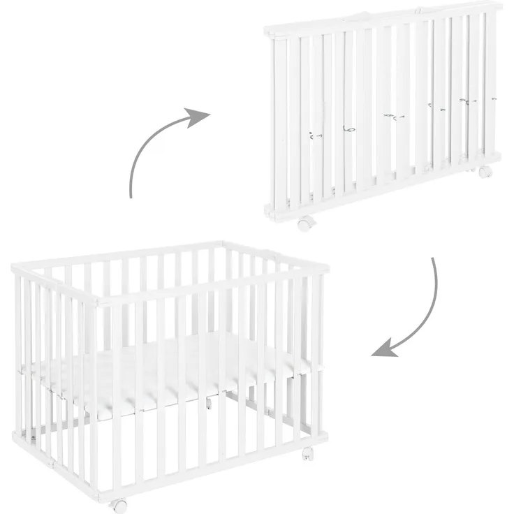 roba Laufgitter 74 x 100 cm mit Rollen - klappbar - platzsparendes Gitter - Holz - Weiß