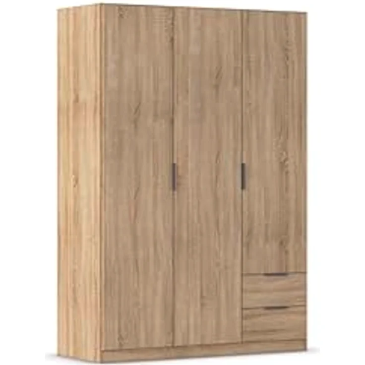 Rauch Möbel Lagoa, Kleiderschrank, Garderobe für Schlafzimmer, Kinderzimmer, Jugendzimmer 3-türig, 2 Schubladen, mit Zubehör Classic, Farbe Eiche Sonoma, Holz, Breite 136 – Bild 2