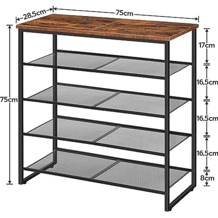 HOOBRO Schuhregal, 5 Ebenen Schuhablage, Schuhschrank, für 16-20 Paar Schuhe, Schuhaufbewahrung, platzsparend, robust und stabil, Flur, Wohnzimmer, Dunkelbraun-Schwarz EBF58XJ01 – Bild 4