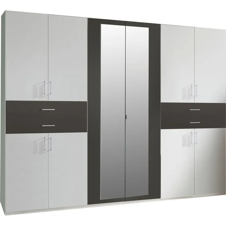 Kleiderschrank 'TAIGA' in weiß und anthrazit mit Spiegel 270 cm