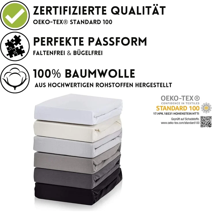 Hometex Premium Textiles Spannbettlaken Exclusive bis 25 cm Steghöhe, Jersey, Gummizug: rundum, 100% Baumwolle, Premium Qualität 160 g/m² – Bild 2