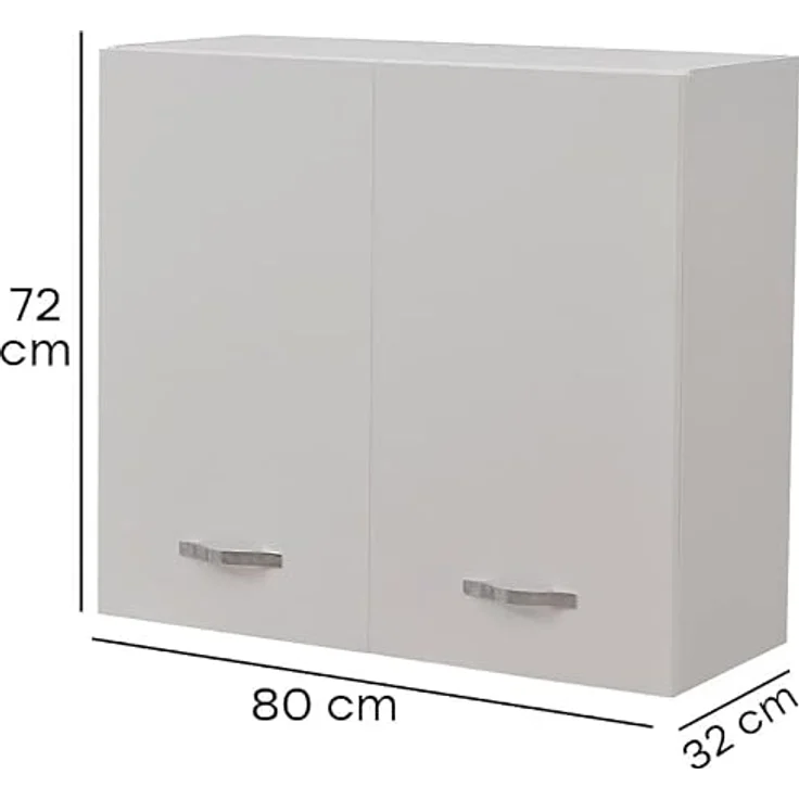 Shally Dogan Hängeschrank für die Küche, Hängeschrank aus Holz mit Zwei Türen, Regal und 2 Fächern, geräumiger und robuster Wandschrank, Maße: 80 x 32 x 72 cm (weiß) – Bild 3