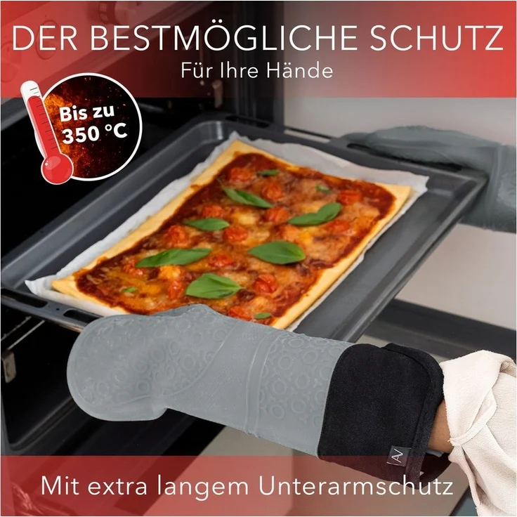 AVANA Topfhandschuhe Silikon Ofenhandschuhe Backhandschuhe Kochhandschuhe, (1 Paar Ofenhandschuhe aus Silikon), weiches Baumwoll-Innenfutter, Anti-Rutsch, Hitzebeständig bis 350°C – Bild 2