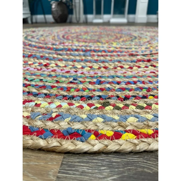 Myflair Möbel & Accessoires Teppich Boho Breeze, rund, Höhe: 10 mm, Juteteppich, handgeflochten, Wendeteppich, farbige Baumwoll-Akzente – Bild 3