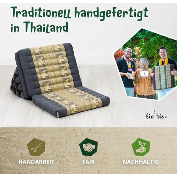 livasia Sitzsack Thaikissen 3 Auflagen (Deluxe) vegan und handgefertigt, 175x55x8cm, Kapok – Bild 8