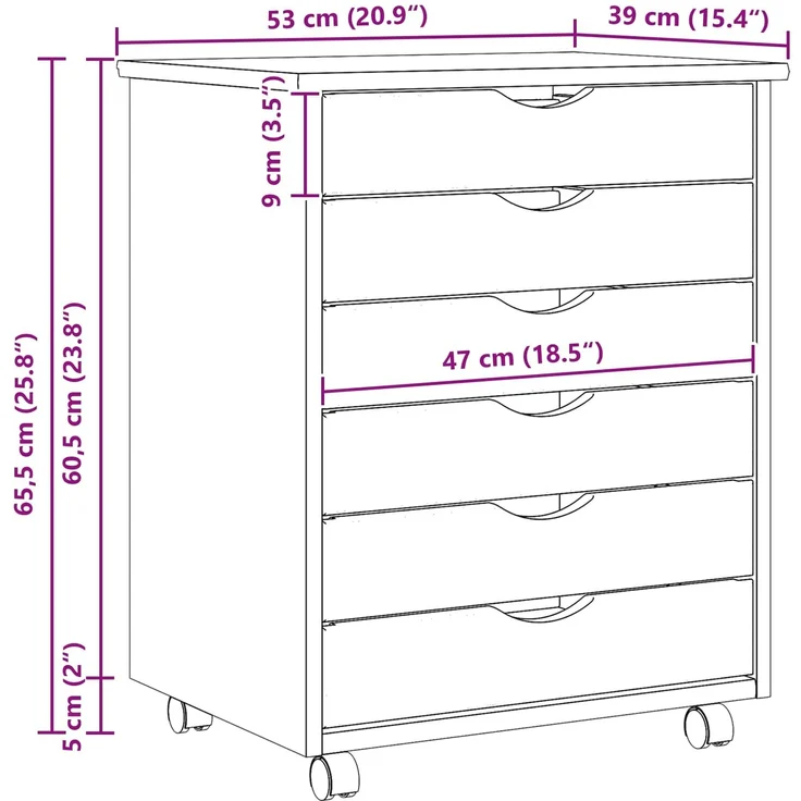 vidaXL Rollcontainer mit Schubladen MOSS 53 x 39 x 65,5 cm Klarlack 42032401 – Bild 10