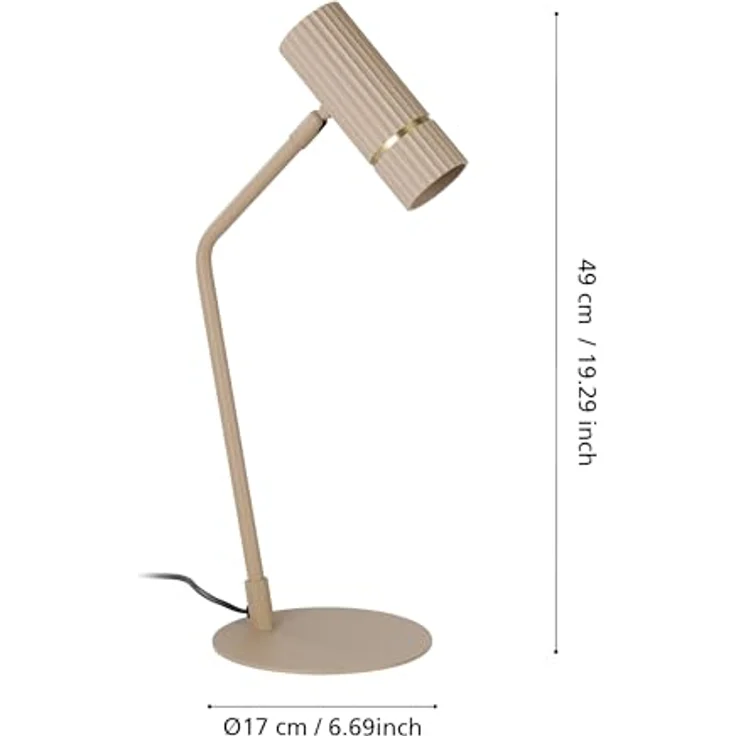 EGLO Caminia Tischleuchte, GU10, sandfarben, messing-gebürstet, 345 lm, 48,5 x 17 x 21 cm, Stahl – Bild 6
