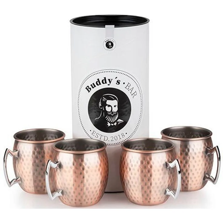 Buddy's Becher Buddy´s Bar, 4-tlg, Edelstahl, Moscow Mule Becher, 500 ml, hochwert. Edelstahl, Hammerschlag-Effekt – Bild 1