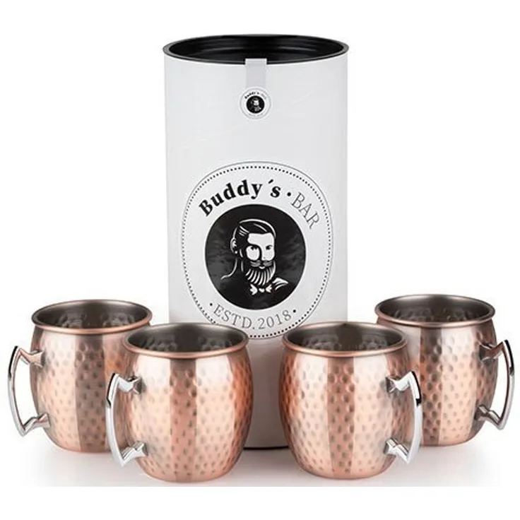 Buddy's Becher Buddy´s Bar, 4-tlg, Edelstahl, Moscow Mule Becher, 500 ml, hochwert. Edelstahl, Hammerschlag-Effekt