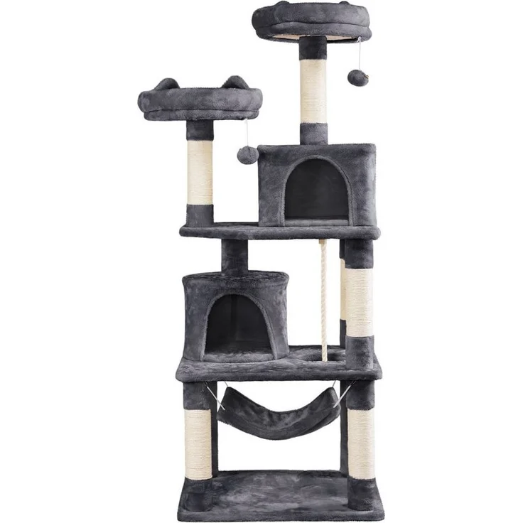 Yaheetech Kratzbaum 158/179/181 cm (H), Katzenbaum Kletterbaum 2 Aussichtsplattformen & 2 Höhlen & Hängematte – Bild 1