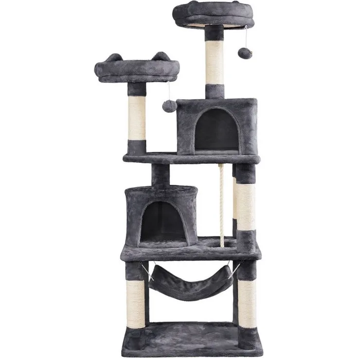 Yaheetech Kratzbaum 158/179/181 cm (H), Katzenbaum Kletterbaum 2 Aussichtsplattformen & 2 Höhlen & Hängematte