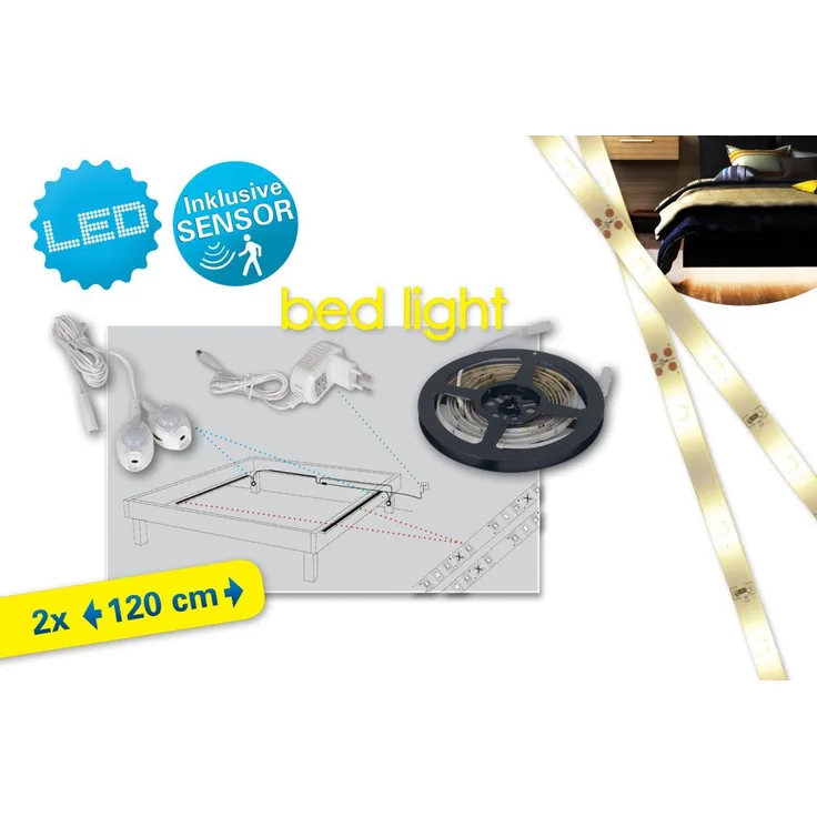 LED Stripe Bettbeleuchtung 2x1,2 m Näve 300lm mit 2 Bewegungsmelder