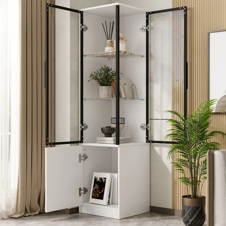 Eckvitrine 40 x 40 x 160 cm mit Glasfront, Stauraum und App-gesteuerter LED-Beleuchtung – Bild 5