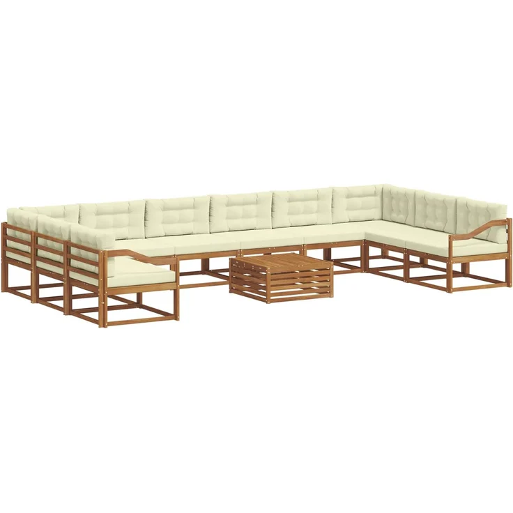 vidaXL Outdoor-Sofagarnitur mit Kissen 11 pcs Natur und Creme 3368288 – Bild 2