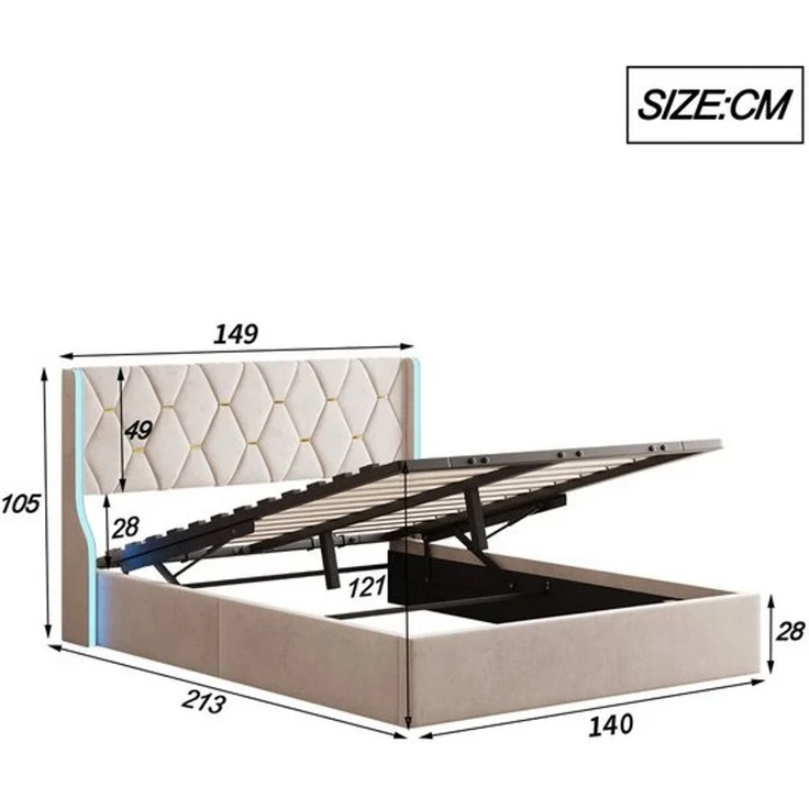 FUROKOY Stauraumbett Hydraulisches Polsterbett, mit Lattenrost Doppelbett 140x200cm,Samt – Bild 4