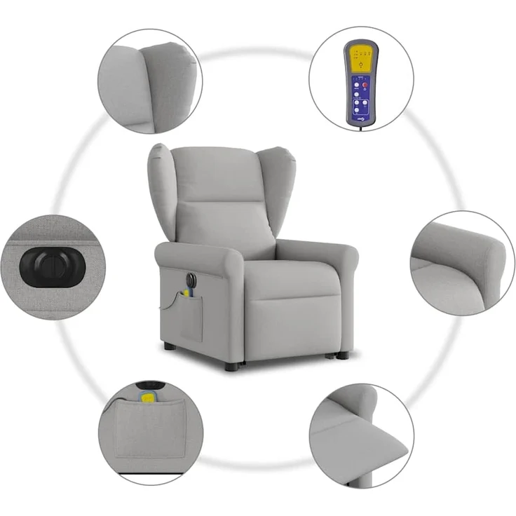 vidaXL Massagesessel mit Aufstehhilfe Elektrisch Wolkengrau Stoff 3303413 – Bild 10