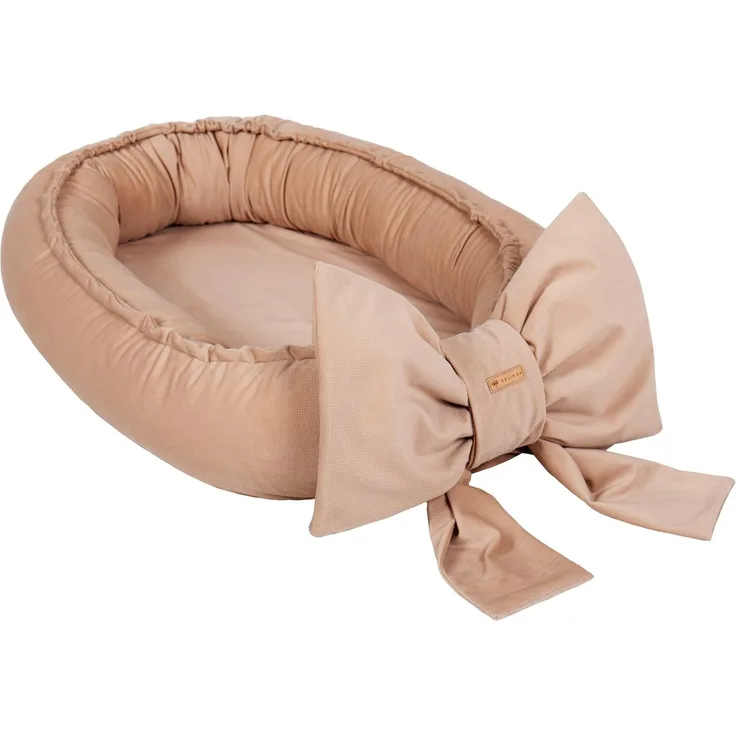 Kuschelnest Babynest Babynestchen Nestchen Reisebett Wickelauflage mit Schleife (Farbe: cappuccinofarben)