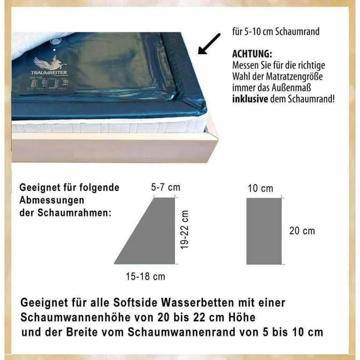 Traumreiter, Wasserbett Wasserbett Matratze dual für 180x200 /210/220 & 200x220 Wassermatratze – Bild 4
