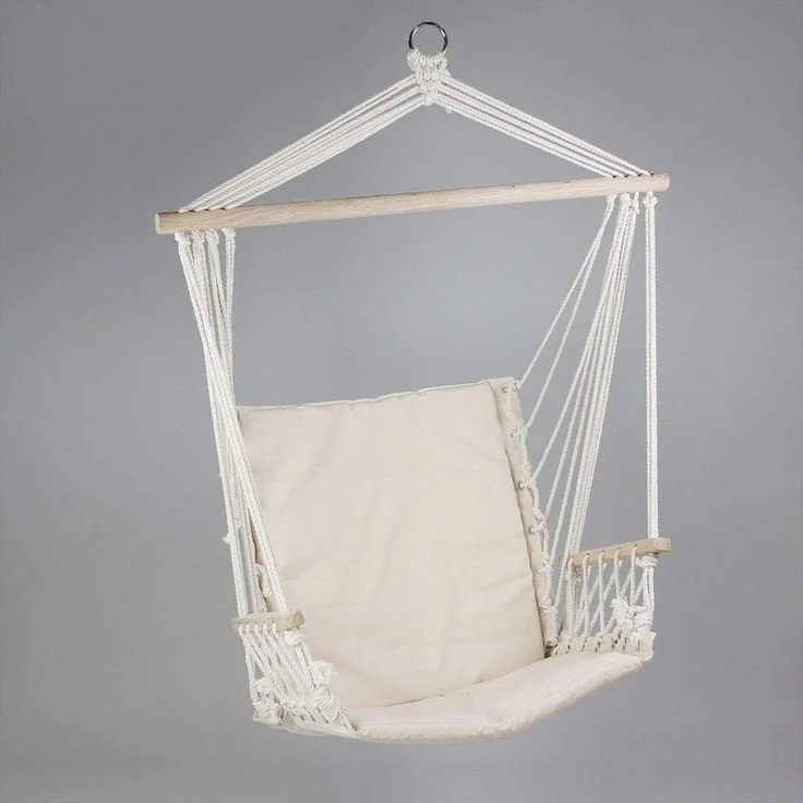 Hängesessel aus Baumwolle mit Polster, beige, 120kg, Hängesitz, Hängeschaukel – Bild 1