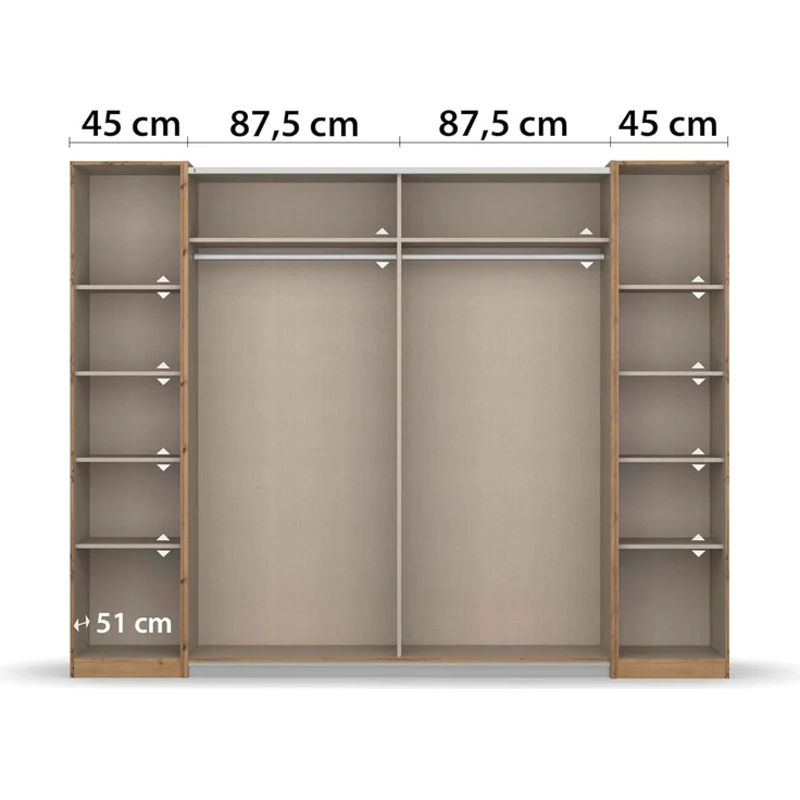 rauch Kleiderschrank, Dreh- und Schwebetürenschrank KRONACH, 4-türig, 2 Spiegeltüren teilaufgelegt, Alpinweiß, 268 x 210 x 59 cm – Bild 5