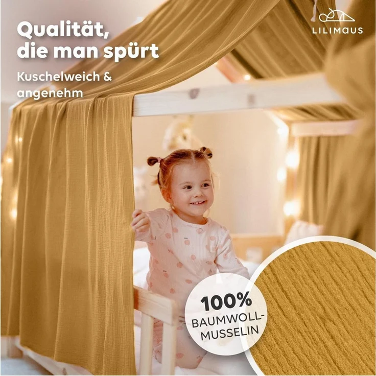lilimaus Betthimmel Hausbett Himmel 2er-Set aus 100% Musselin - für Kinderbett (1-tlg), Set mit 2 abgestimmten Stoffbahnen - weich & schnell montiert – Bild 2