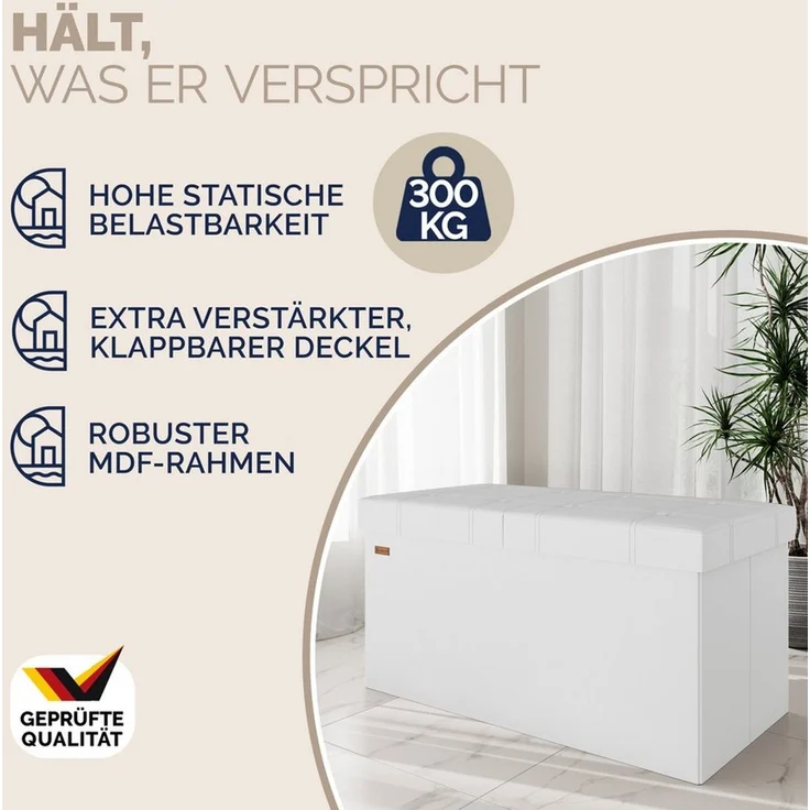 Sitztruhe faltbar Aufbewahrungsbox Truhenbank Sitzbank Sitzhocker Truhe Bank L - Weiß – Bild 2
